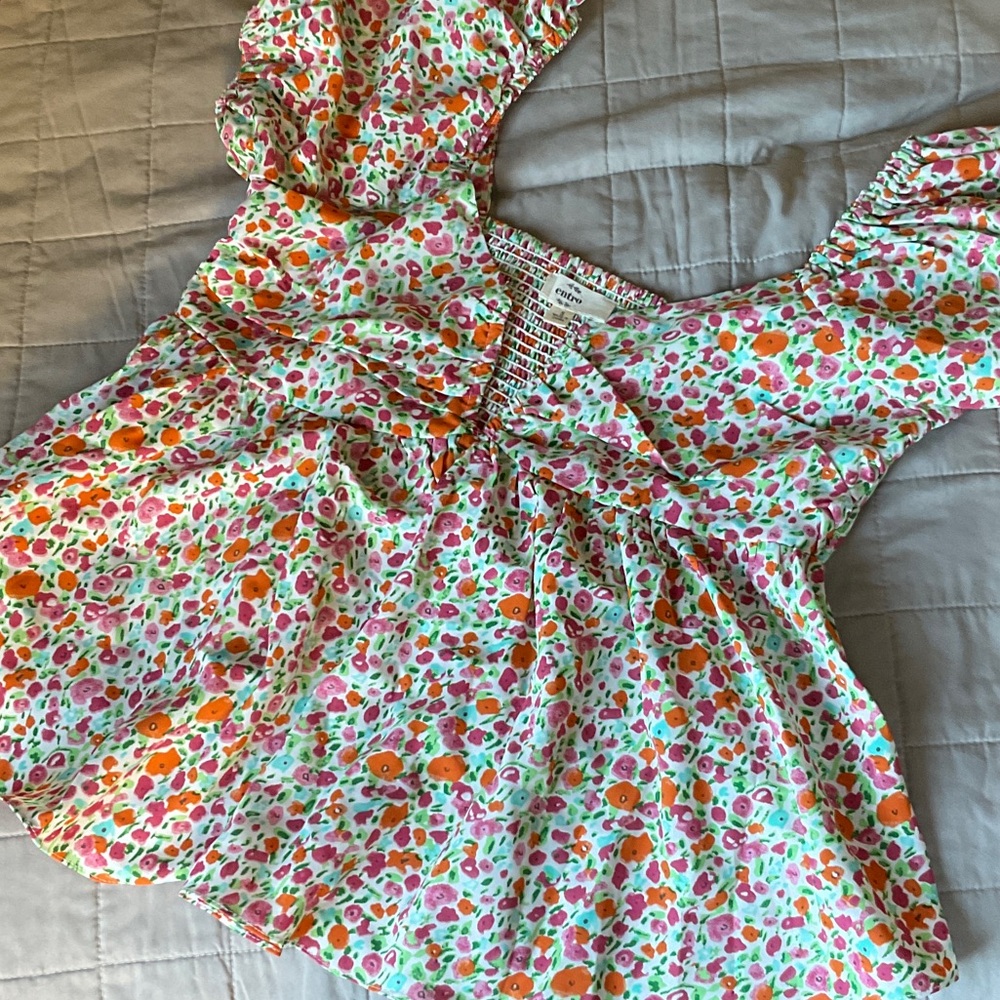 Entro Floral Blouse - Pink, Orange, Green
